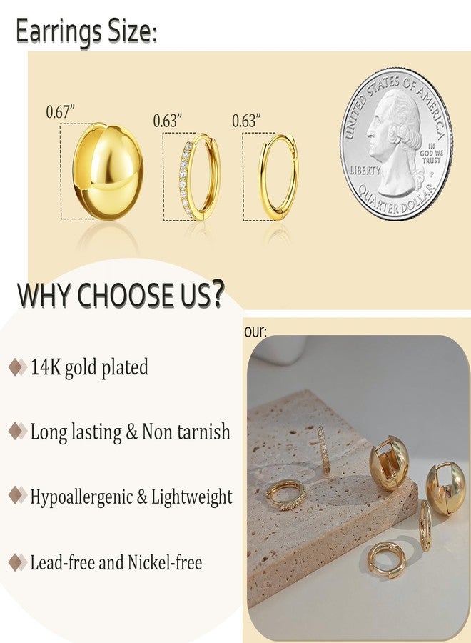 My Queen Gold Earrings for Women Trendy 14K Gold Small Hoop Earrings Ball Huggie Earrings Cubic Zirconia Hoop Earring for Multiple Piercing Hypoallergenic Jewelry Gifts 3Pairs Set - Image 5